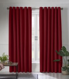 Luxury Living Linen Look Ring Top Blackout Curtains in Red - Size: 110 cm width x 229 cm drop - thumbnail 1