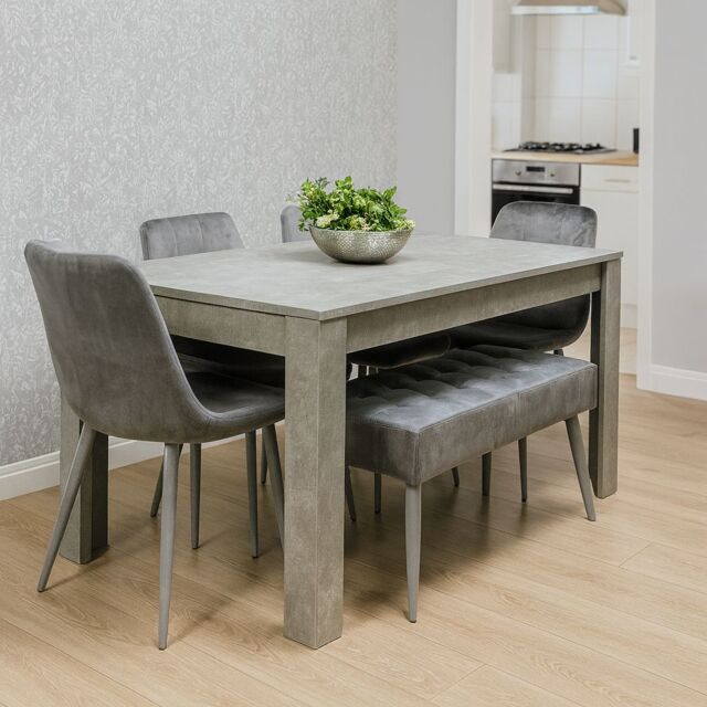 KOSY KOALA Wooden Grey Dining Table Set with 4 Grey Velvet Chairs & 1 Bench - Dining Furniture Set in Brown - image 1