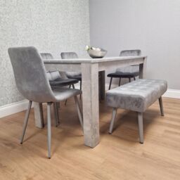 KOSY KOALA Wooden Grey Dining Table Set with 4 Grey Velvet Chairs & 1 Bench - Dining Furniture Set in Brown - thumbnail 2