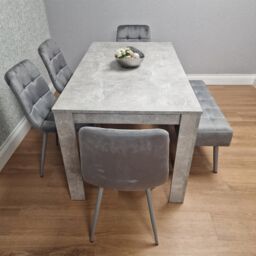 KOSY KOALA Wooden Grey Dining Table Set with 4 Grey Velvet Chairs & 1 Bench - Dining Furniture Set in Brown - thumbnail 3