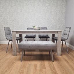 KOSY KOALA Wooden Grey Dining Table Set with 4 Grey Velvet Chairs & 1 Bench - Dining Furniture Set in Brown - thumbnail 5