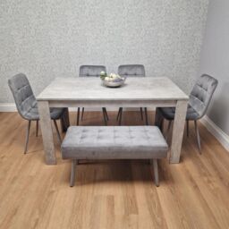 KOSY KOALA Wooden Grey Dining Table Set with 4 Grey Velvet Chairs & 1 Bench - Dining Furniture Set in Brown - thumbnail 4