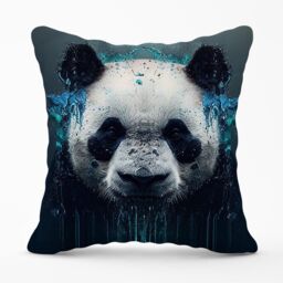 Warren Reed - Designer Panda Face Splashart Dark Background Outdoor Cushion in Blue - Size: 45 cm x 45 cm - thumbnail 1