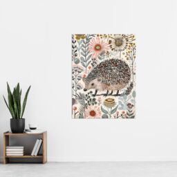 "Artery8 Hedgehog Flowers Artwork Rustic Woodland Floral Wall Art Print - Size: W24"" x H32""" - thumbnail 4