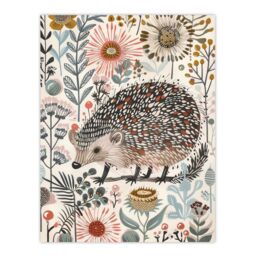 "Artery8 Hedgehog Flowers Artwork Rustic Woodland Floral Wall Art Print - Size: W24"" x H32""" - thumbnail 1