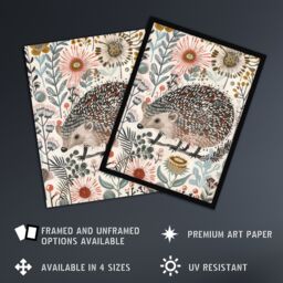 "Artery8 Hedgehog Flowers Artwork Rustic Woodland Floral Wall Art Print - Size: W24"" x H32""" - thumbnail 2