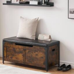 VOGREX Wooden Shoe Storage Bench with Cushion Seat - Hallway Entryway in Brown - Size: 1000mm x 18000mm