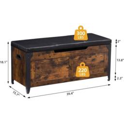 VOGREX Wooden Shoe Storage Bench with Cushion Seat - Hallway Entryway in Brown - Size: 1000mm x 18000mm - thumbnail 2
