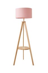 ValueLights Morrigan Natural Wood Tripod Floor Lamp with Fabric Drum Lamp Shade in Pale Pink - thumbnail 6