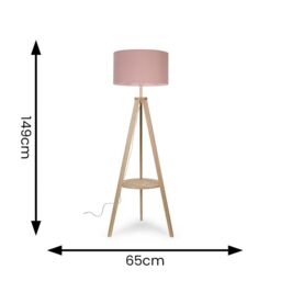 ValueLights Morrigan Natural Wood Tripod Floor Lamp with Fabric Drum Lamp Shade in Pale Pink - thumbnail 7