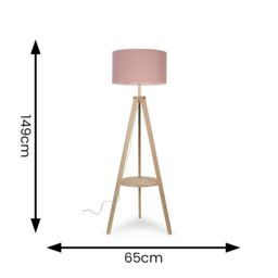 ValueLights Morrigan Natural Wood Tripod Floor Lamp with Fabric Drum Lamp Shade in Pale Pink - thumbnail 8