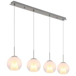 Netlighting Barry Bar Pendant Nickel Matt Balls Opal Glass Shade 4x E27 in Grey - thumbnail 1