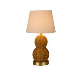 Lighting Collection Rechargeable Rattan Table Lamp in Light Brown - thumbnail 2