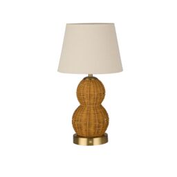 Lighting Collection Rechargeable Rattan Table Lamp in Light Brown - thumbnail 3