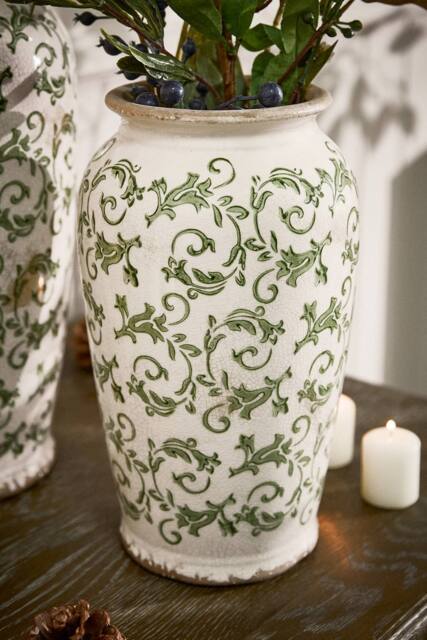 Dibor Vintage Irina Green Small Botanical Flower Urn Vase H29 x Dia16cm in Cream - image 1