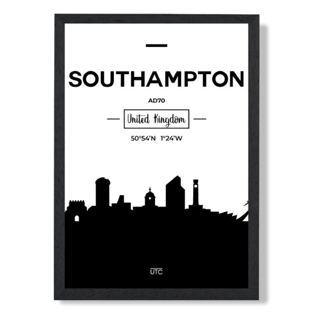 ARTZE Southampton Black & White City Skyline Framed Print SIZE: A4 with Black Frame - image 1