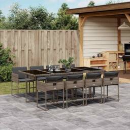 Berkfield Home Garden Dining Set - Grey - Poly Rattan - 8-seater - Foldable