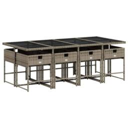 Berkfield Home Garden Dining Set - Grey - Poly Rattan - 8-seater - Foldable - thumbnail 3