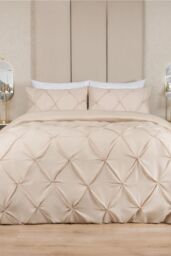 OHS Diamond Pintuck Duvet Cover with Pillowcase in Beige - Size: Double - thumbnail 1