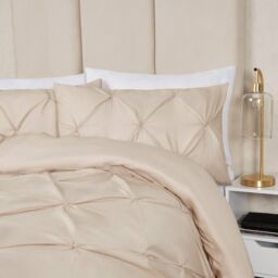 OHS Diamond Pintuck Duvet Cover with Pillowcase in Beige - Size: Double - thumbnail 2