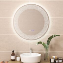 Costway LED Bathroom Mirror Wall-Mounted Vanity Makeup Mirror with 3-Color Dimmable Lights in Silver