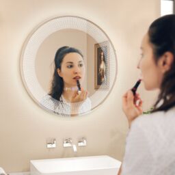 Costway LED Bathroom Mirror Wall-Mounted Vanity Makeup Mirror with 3-Color Dimmable Lights in Silver - thumbnail 2
