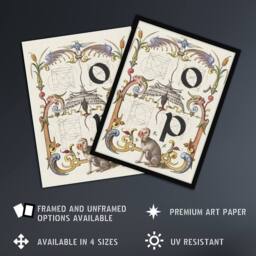 "Artery8 Pictorial Letter Guide O & P Calligraphy Wall Art Poster Print in White - Size: W18"" x H24""" - thumbnail 2