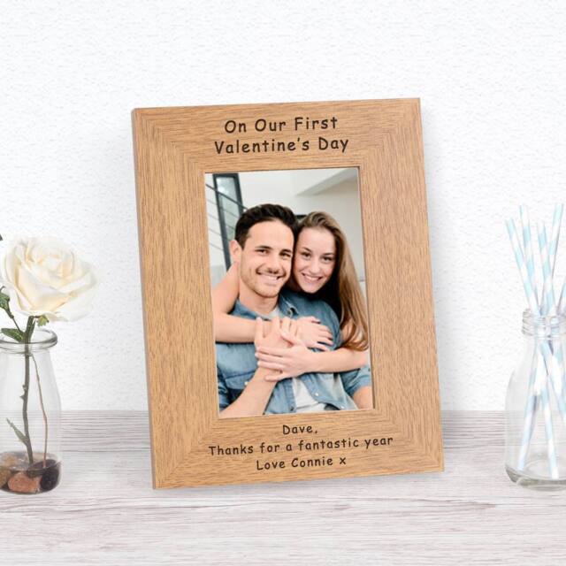 Uniqueful Personalised Our First Valentine's Day Wood Frame 6x4 Boyfriend in Brown - image 1