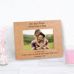 Uniqueful Personalised Our First Valentine's Day Wood Frame 6x4 Boyfriend in Brown - thumbnail 3