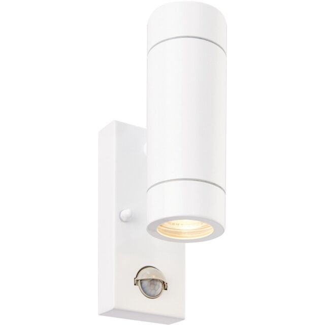Loops Twin Up & Down IP44 Wall Light with PIR Sensor - 2 x 7W GU10 LED - Gloss White - image 1