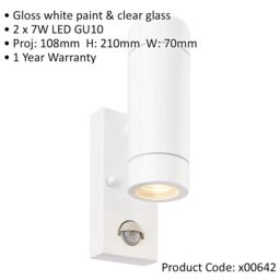 Loops Twin Up & Down IP44 Wall Light with PIR Sensor - 2 x 7W GU10 LED - Gloss White - thumbnail 2