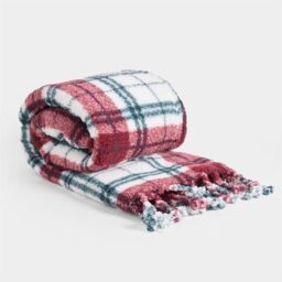 OHS Check Tassel Sherpa Fleece Throw Ultra Soft Cosy Blanket in Green - Size: 120 cm x 150 cm