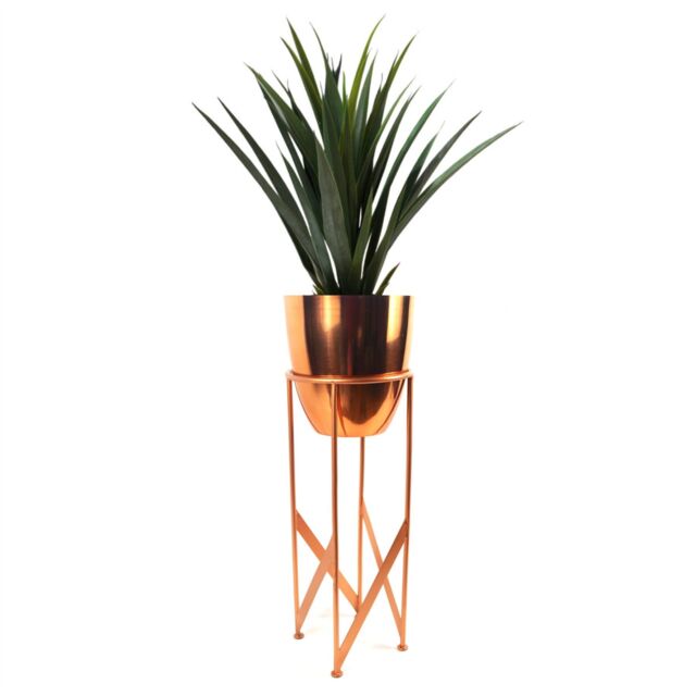 Leaf Artificial Yukka Plant Metal Planter Stand Copper 90cm Tall Realistic Premium Botanik - image 1