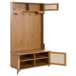 Wyld and Coco Light Brown Wall Mounted Shoe Storage and Coat Rack 6 Compartments - thumbnail 4