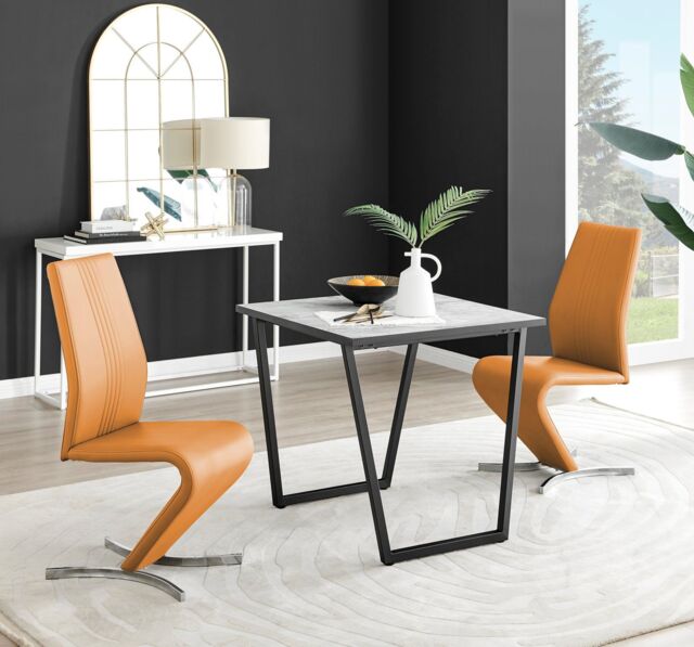 FurnitureboxUK Carson White Marble Effect Square Dining Table & 2 Faux Leather Willow Chairs in Mustard - image 1