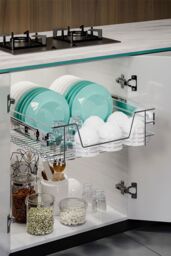 Living and Home Metal Sliding Cabinet Pull Out Wire Basket Organizer in Silver - Size: Large