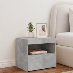 Berkfield Home Bedside Cabinet with LED Lights Concrete Grey 50x40x45 cm - Size: 50 x 40 x 45 cm - thumbnail 3