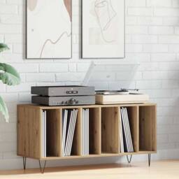 Berkfield Home Record Cabinet Artisan Oak 100x38x48 cm Engineered Wood in Brown - Size: 100 x 38 x 48 cm - thumbnail 2