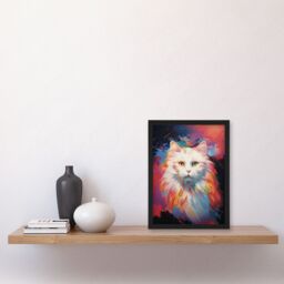 "Artery8 Wall Art Print White Birman Cat Lover Gift Pet Portrait Pastel Colour Purple Pink Blue Artwork Painting Art Framed - Size: W12"" x H16""" - thumbnail 4