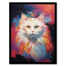 "Artery8 Wall Art Print White Birman Cat Lover Gift Pet Portrait Pastel Colour Purple Pink Blue Artwork Painting Art Framed - Size: W12"" x H16""" - thumbnail 1