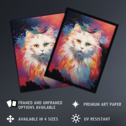"Artery8 Wall Art Print White Birman Cat Lover Gift Pet Portrait Pastel Colour Purple Pink Blue Artwork Painting Art Framed - Size: W12"" x H16""" - thumbnail 2