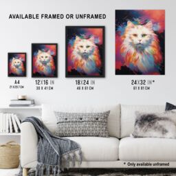 "Artery8 Wall Art Print White Birman Cat Lover Gift Pet Portrait Pastel Colour Purple Pink Blue Artwork Painting Art Framed - Size: W12"" x H16""" - thumbnail 3