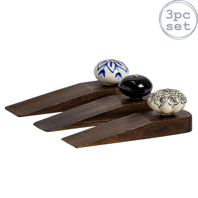 Nicola Spring Wooden Door Stops - Black Flower - Pack of 3 - image 1