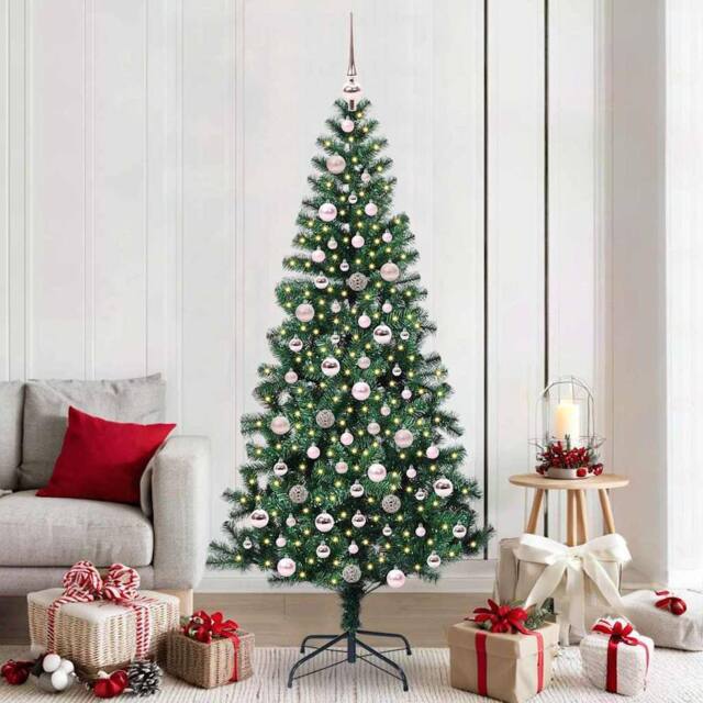 Berkfield Home Artificial Pre-lit Christmas Tree Green 210 cm PVC & Metal - image 1