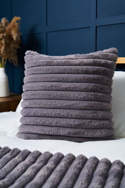 BHS Jumbo Cord with Plain Velvet Backing Cushion in Grey - Size: 45 cm x 45 cm - image 1