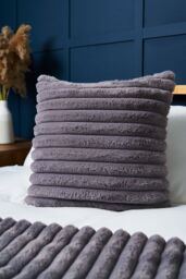 BHS Jumbo Cord with Plain Velvet Backing Cushion in Grey - Size: 45 cm x 45 cm - thumbnail 1