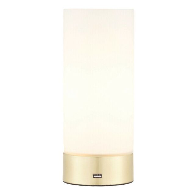 Loops Touch Dimmable Table Lamp Brass & Frosted Glass Shade Modern Light USB Charger in Clear - image 1