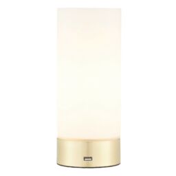 Loops Touch Dimmable Table Lamp Brass & Frosted Glass Shade Modern Light USB Charger in Clear