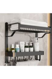 Living and Home 2-Tiers Corner Shower Caddy with Towel Rack Bathroom Storage Shelf in Grey - thumbnail 3