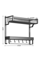 Living and Home 2-Tiers Corner Shower Caddy with Towel Rack Bathroom Storage Shelf in Grey - thumbnail 4